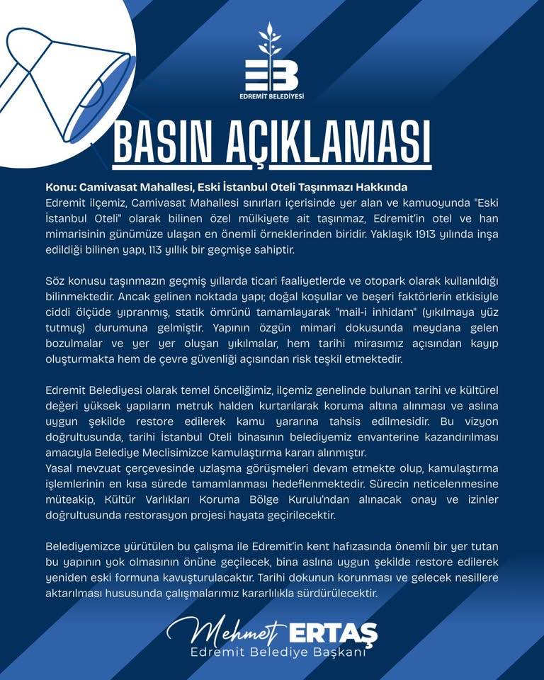 EDREMİT BELEDİYESİ BASIN AÇIKLAMASI